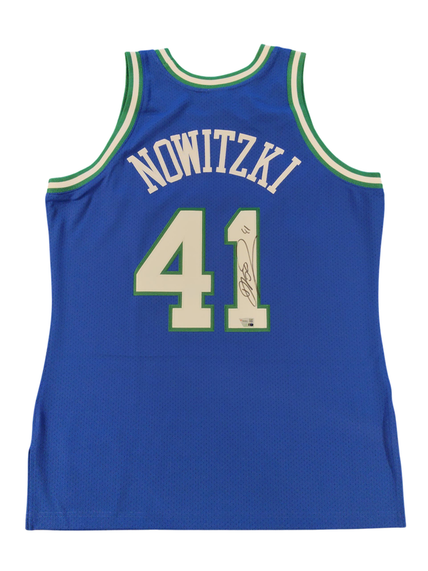 Dirk Nowitzki Dallas Mavericks Signed M&amp;N Blue and Green 1998 Authentic Jersey