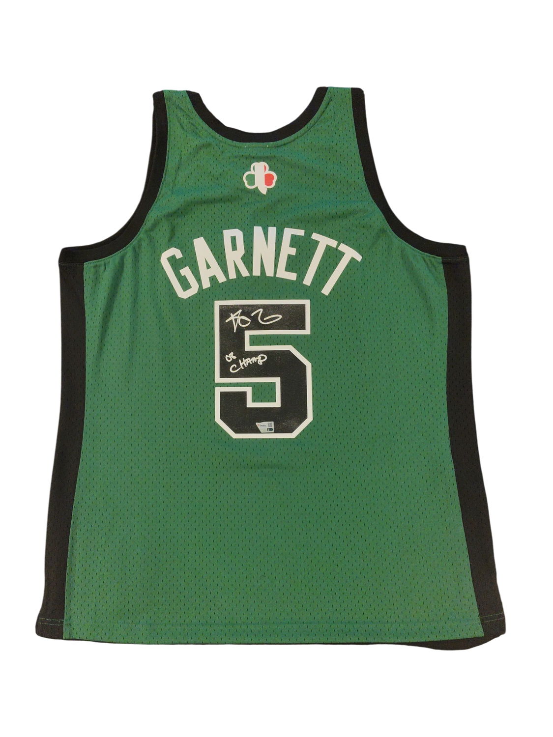 Kevin Garnett Boston Celtics Signed M&amp;N Green 2007-08 Italy Swingman Jersey w/ &quot;08 NBA Champ&quot; Inscription