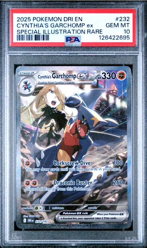 2025 Pokemon Dri En Cynthia&#39;s Garchomp ex Special Illustration Rare #232 PSA 10