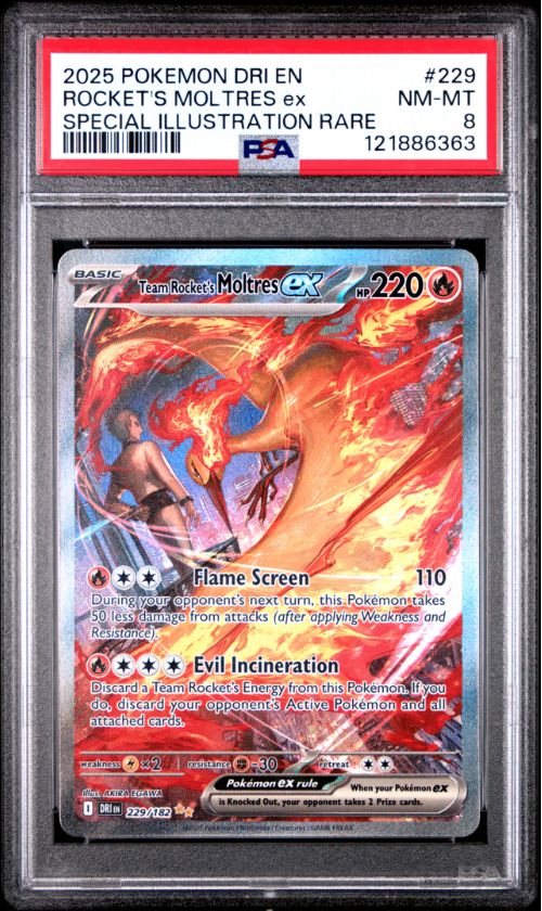 2025 Pokemon Dri En Rocket&#39;s Moltres ex Special Illustration Rare #229 PSA 8