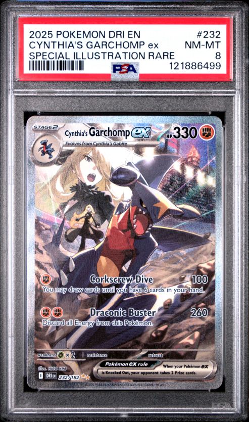2025 Pokemon Dri En Cynthia&#39;s Garchomp ex Special Illustration Rare #232 PSA 8
