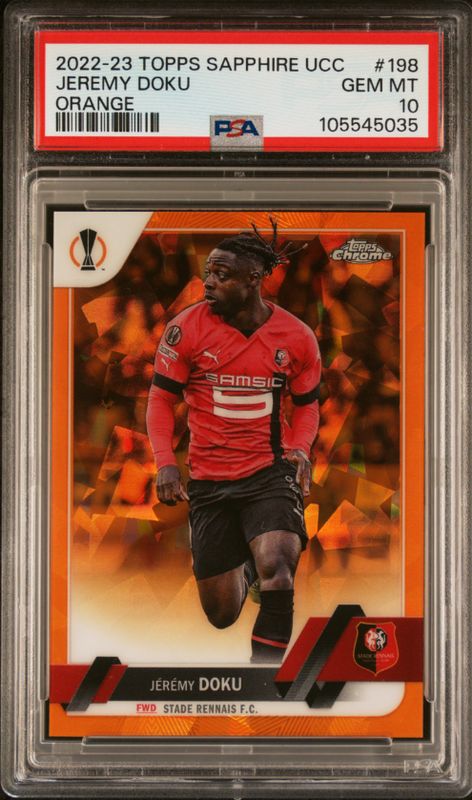 2023-23 Topps Sapphire UCC Jeremy Doku Orange #198 PSA 10