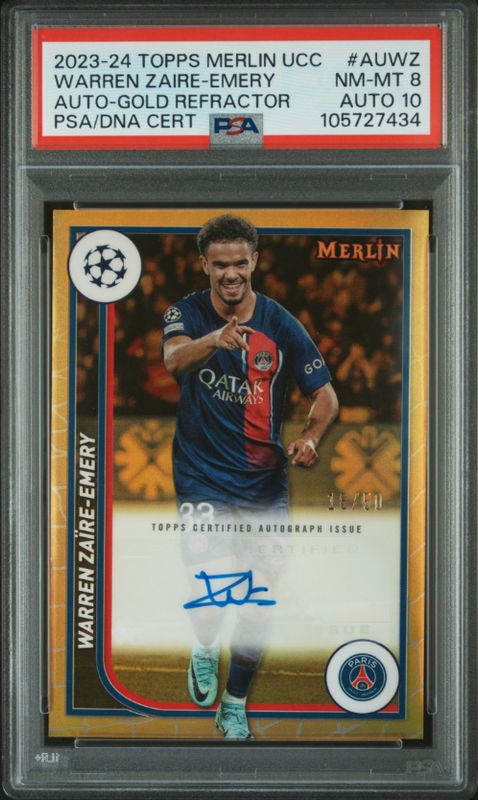 2023-24 Topps Merlin UCC Warren Zaire-Emery Auto-Gold Refractor PSA/DNA Cert #AUWZ PSA 8 Auto 10
