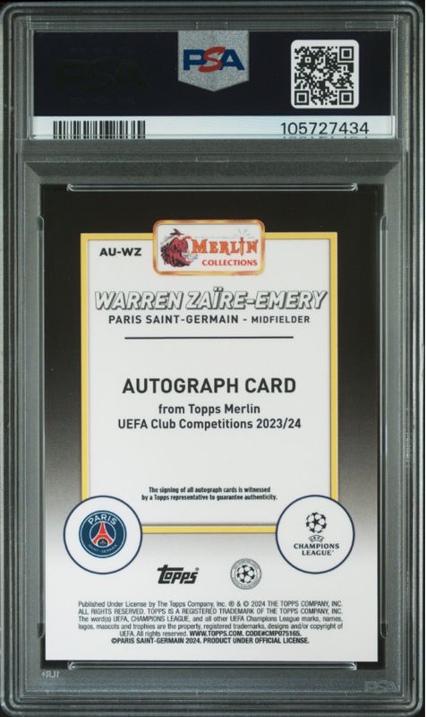 2023-24 Topps Merlin UCC Warren Zaire-Emery Auto-Gold Refractor PSA/DNA Cert #AUWZ PSA 8 Auto 10