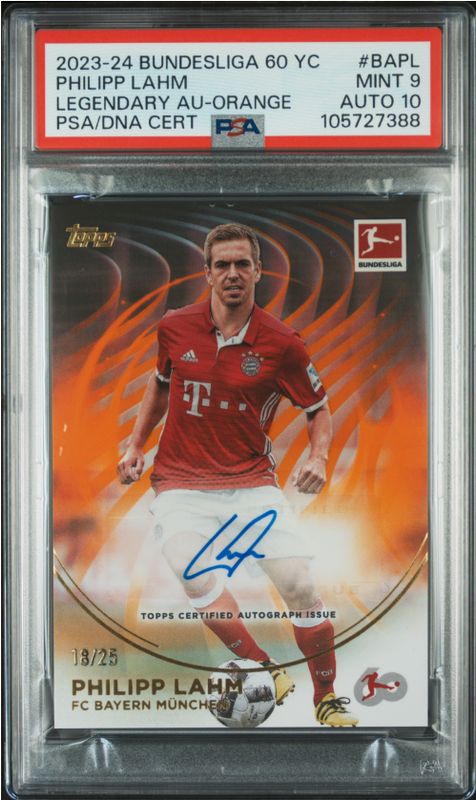 2023-24 Bundesliga 60 YC Philipp Lahm Legendary Au-Orange PSA/DNA Cert #BAPL PSA 9 Auto 10