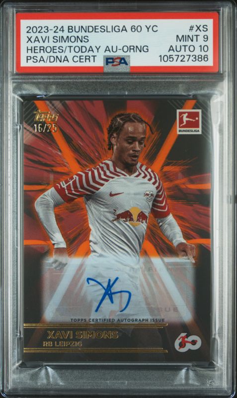 2023-24 Bundesliga 60 YC Xavi Simons Heroes/Today Au/Orng PSA/DNA #XS PSA 9 Auto 10