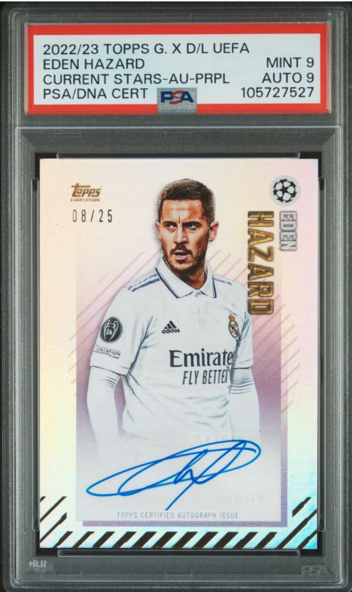 2022-23 Topps G.X D/L UEFA Eden Hazard Current Stars- Au-Prpl PSA/DNA Cert PSA 9 Auto 9