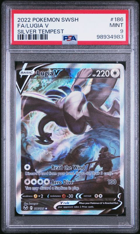 2022 Pokemon SWSH FA/Lugia V Silver Tempest #186 PSA 9