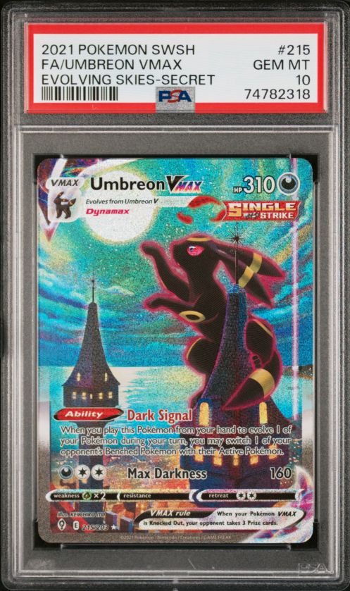 2021 Pokemon SWSH FA/Umbreon Vmax Evolving Skies-Secret #215 PSA 10