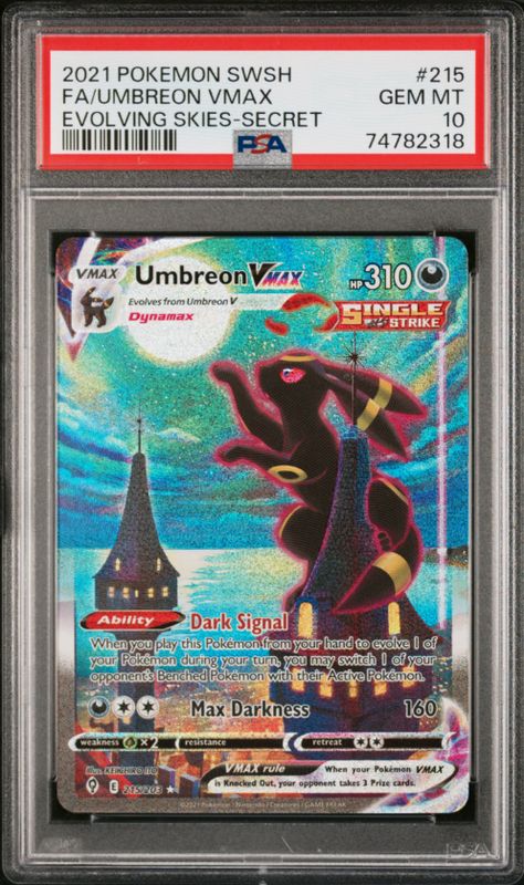 2021 Pokemon SWSH FA/Umbreon Vmax Evolving Skies-Secret #215 PSA 10