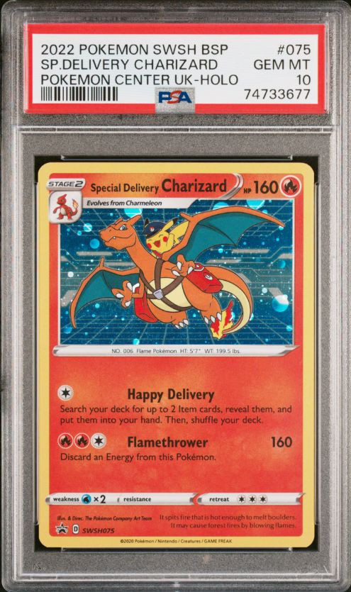 2022 Pokemon SWSH BSP SP. Delivery Charizard Pokemon Center UK-Holo #075 PSA 10