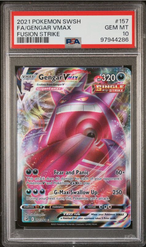 2021 Pokemon SWSH FA/ Gengar Vmax Fusion Strike #157 PSA 10