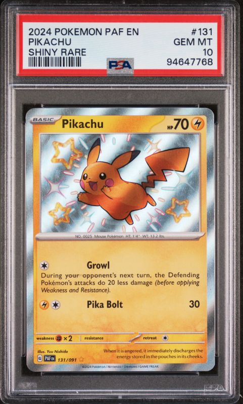 2024 Pokemon Paf En Pikachu Shiny Rare #131 PSA 10