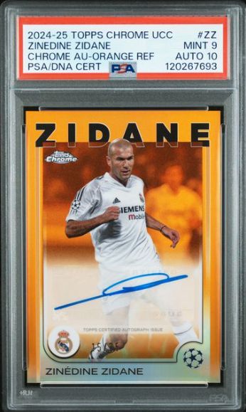 2024-25 Topps Chrome UCC Zinedine Zidane Chrome AU-Orange Ref PSA/DNA Cert #ZZ PSA 9 Auto 10