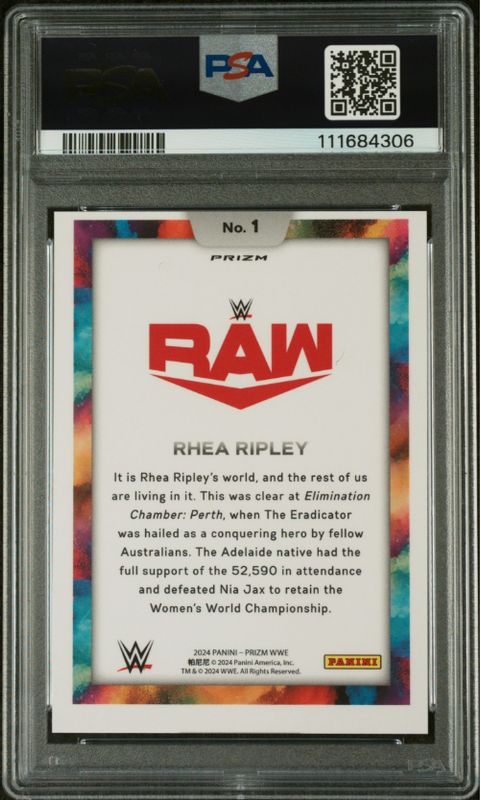 2024 Prizm WWE Rhea Ripley Black Color Blast #1 PSA 9
