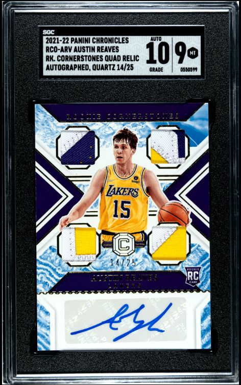 2021-22 Panini Chronicles Rco-Arv Austin Reaves RK. Cornerstones Quad Relic Autographed, Quartz 14/25 SGC 9 Auto 10