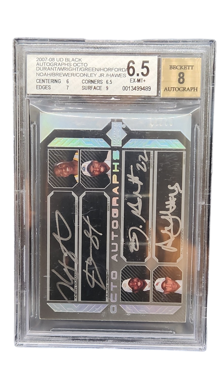 2007-08 UD Black Auto. Octo Durant/Wright/Green/Horford/Noah/Brewer/Conley Jr./Hawks 02/10 Beckett 6.5