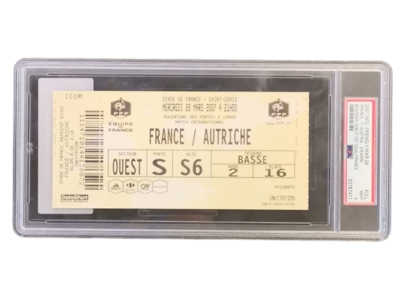 2007 Ticket Stub Karim Benzema Debut France 1st Goal PSA 9