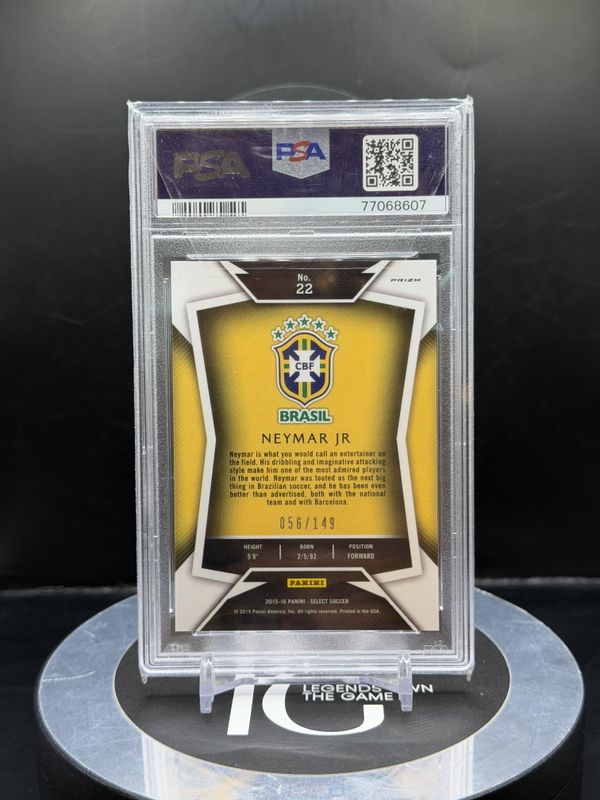 2015 Panini Select Neymar Jr. Yellow Jer.-Orange. Prizm #22 56/149 PSA 10