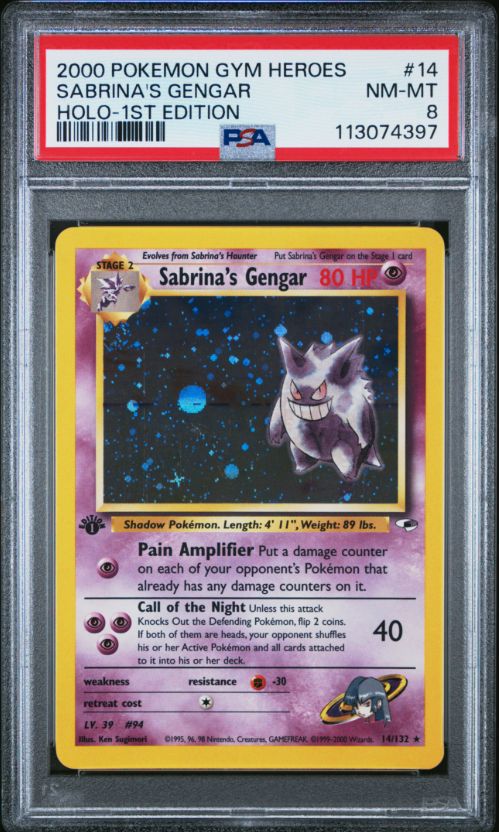 2000 Pokemon Gym Heroes Sabrina's Gengar Holo-1st Edition #14 PSA 8