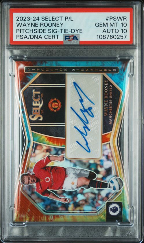 2023-24 Select P/L Wayne Rooney Pitchside Sig-Tie-Dye PSA/DNA Cert #PSWR PSA 10 Auto 10