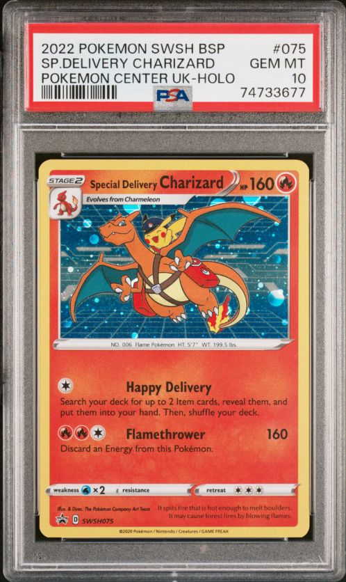 2022 Pokemon SWSH BSP SP. Delivery Charizard Pokemon Center UK - Holo #075 PSA 10