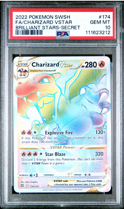 2022 Pokemon CWSH FA/Charizard Vstar Brilliant Stars-Secret #174 PSA 10