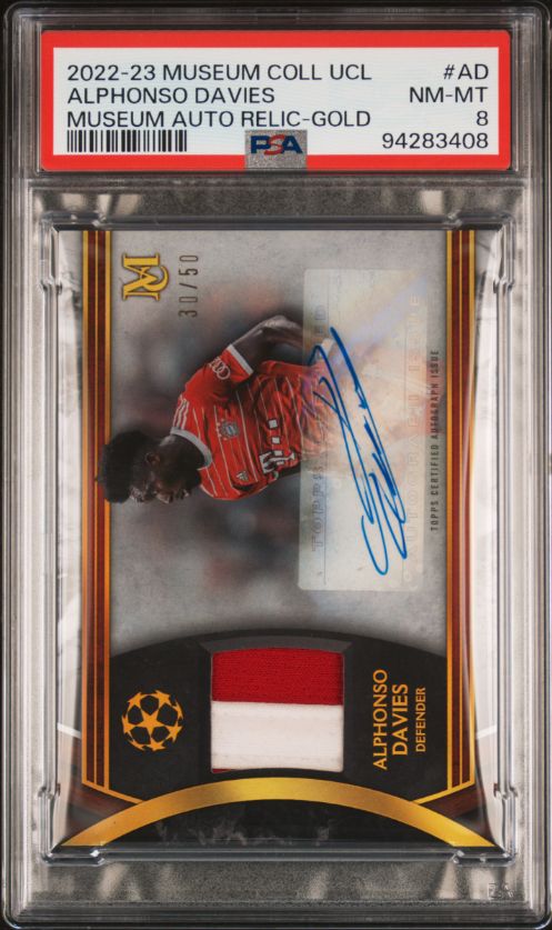 2022 - 23 Museum Coll UCL Alphonso Davies Museum Auto Relic-Gold #AD PSA 8