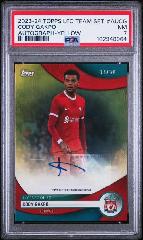 2023-24 Topps LFC Team Set Cody Gakpo Autograph-Yellow #AuCG PSA 7