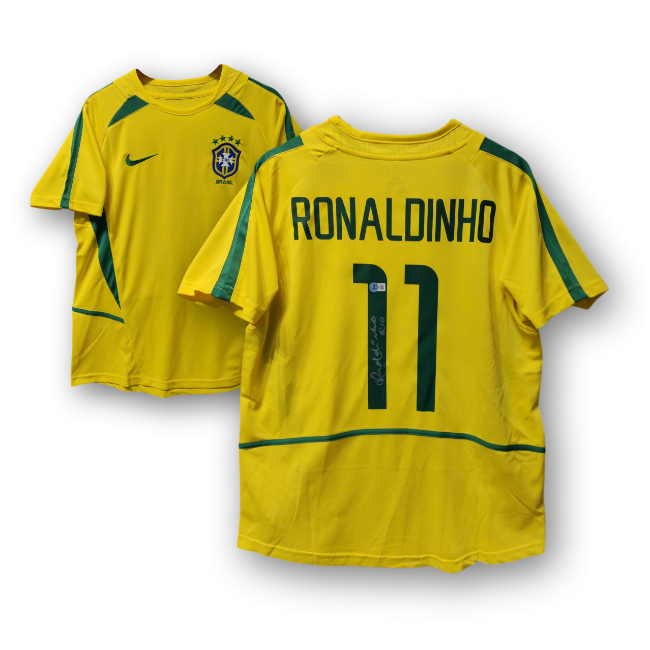 Ronaldinho #11 Brazil 2002 Home Signed Jersey