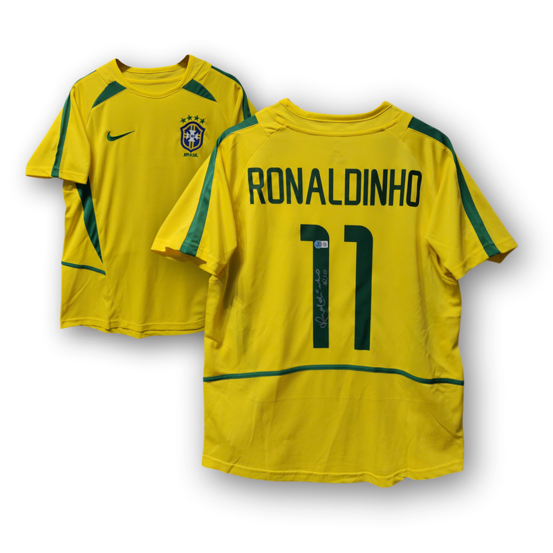 Ronaldinho #11 Brazil 2002 Home Signed Jersey