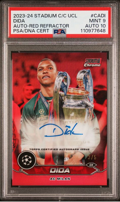 2023-24 Stadium C/C UCL Dida Auto-Red Refractor PSA/DNA Cert #CADI PSA 9