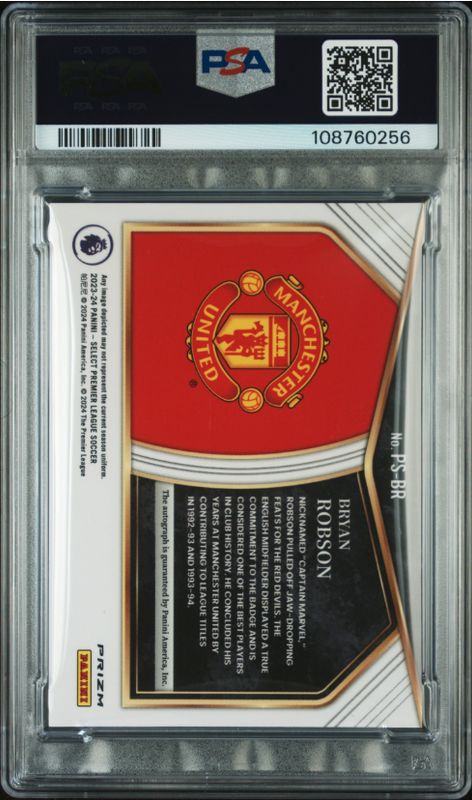 2023-24 Select P/L Bryan Robson Pitchside Signature PSA/DNA Cert #PSBR PSA 10 Auto 10