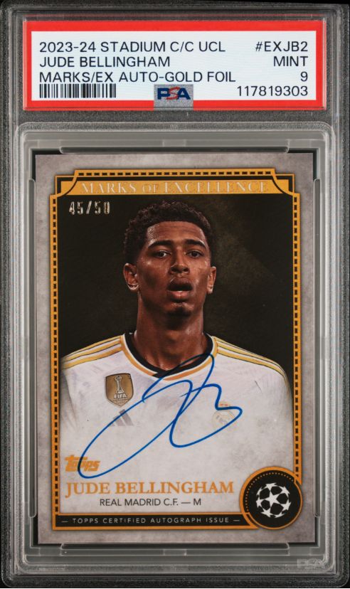 2023-24 Stadium C/C UCL Jude Bellingham Marks/Ex Auto-Gold Foil #EXJB2 PSA 9