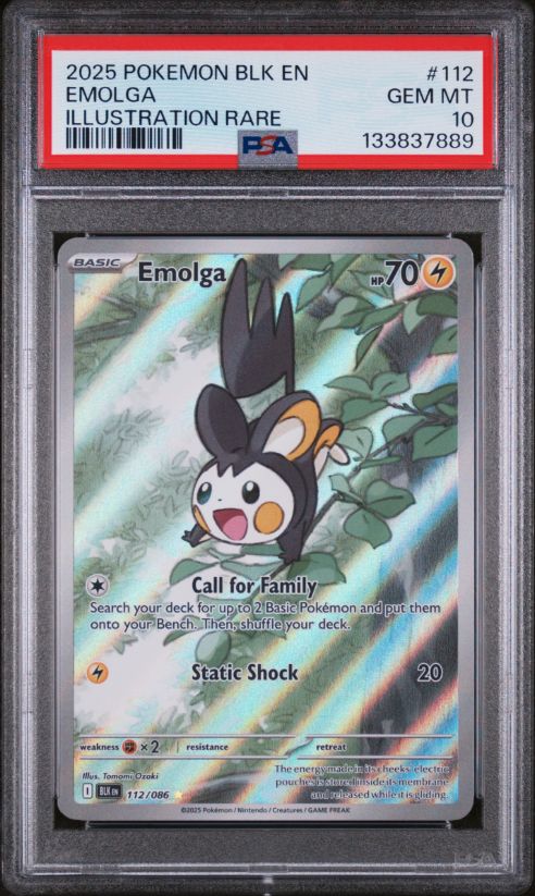 2025 Pokemon Blk En Emolga Illustration Rare #112 PSA 10