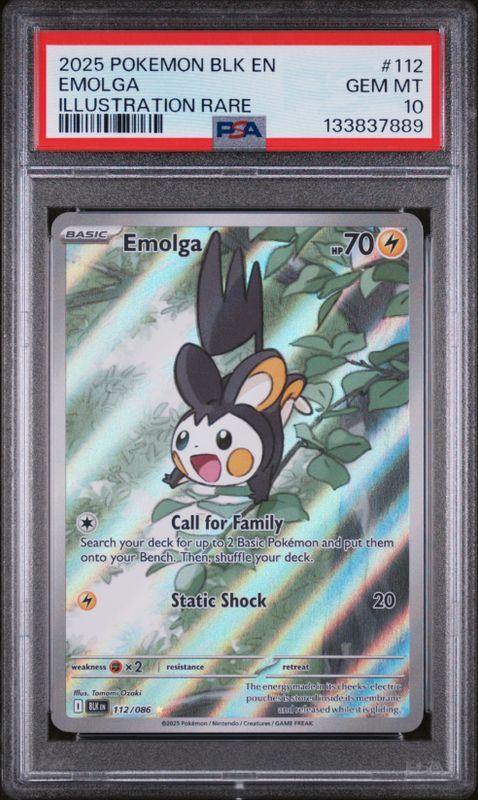 2025 Pokemon Blk En Emolga Illustration Rare #112 PSA 10