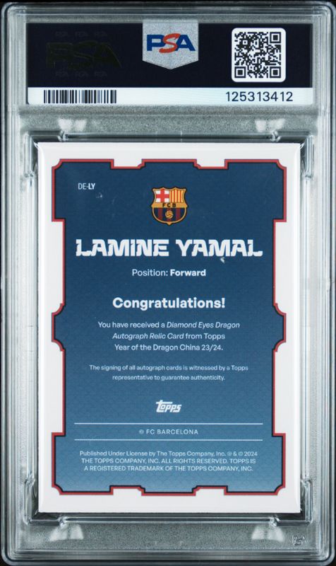 2023-24 Topps FCB YOTD Lamine Yamal DMD.Eyes.Drgn.Au.Rlc PSA/DNA Cert #DELY PSA Auto 10