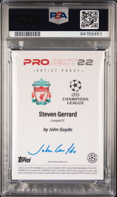 2022-23 Topps Project22 UEFA Steven Gerrard John Guydo-Artist Sig AP PSA 8