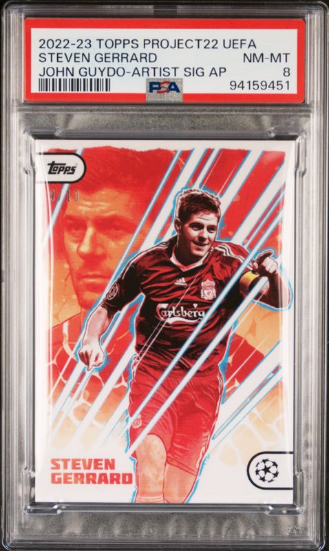 2022-23 Topps Project22 UEFA Steven Gerrard John Guydo-Artist Sig AP PSA 8