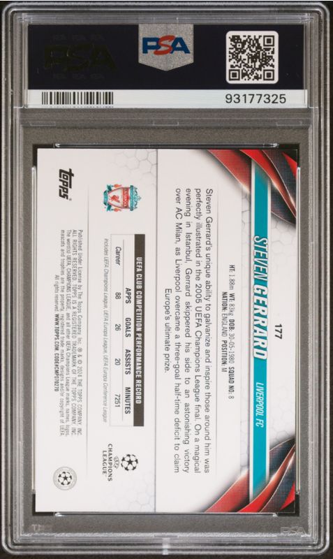 2024-24 Topps UEFA CC Steven Gerrard SP #177 PSA 10