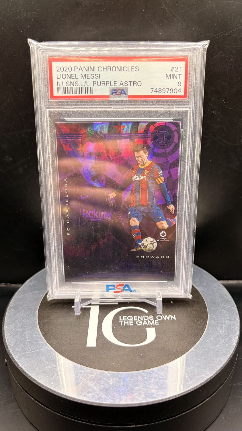 2020 Panini Chronicles Lionel Messi Illsns.L/L- Purple Astro #21 PSA 9
