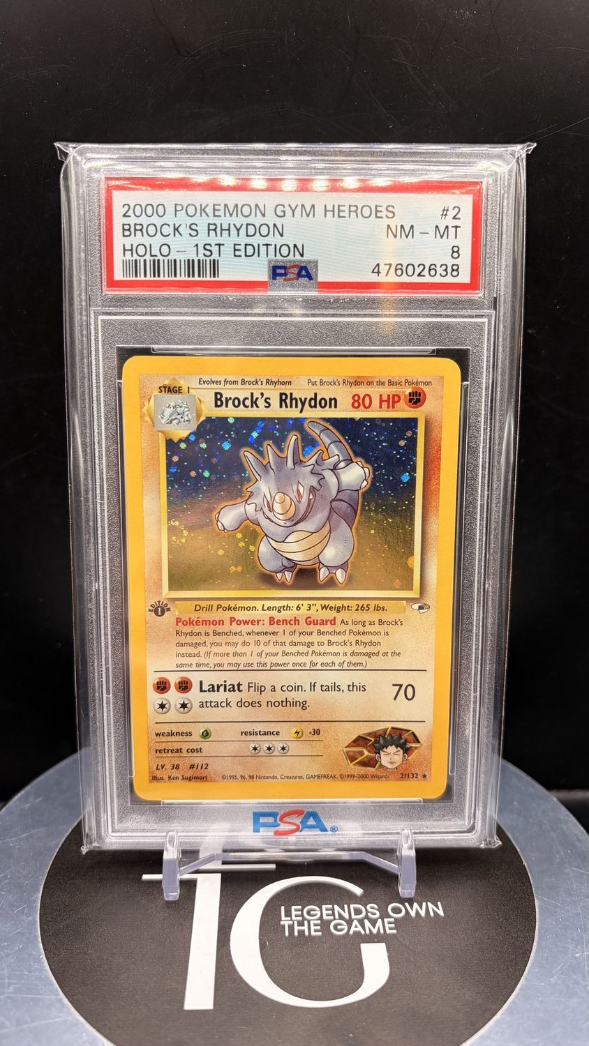 2000 Pokemon Gym Hereos Brock's Rhydon Holo-1st Edition #2 PSA 8