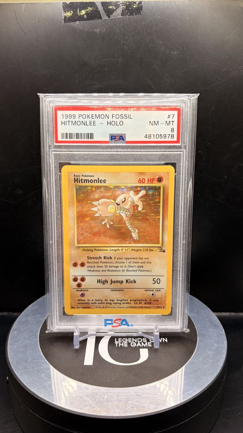 1999 Pokemon Fossil Hitmonlee - Holo #7 PSA 8