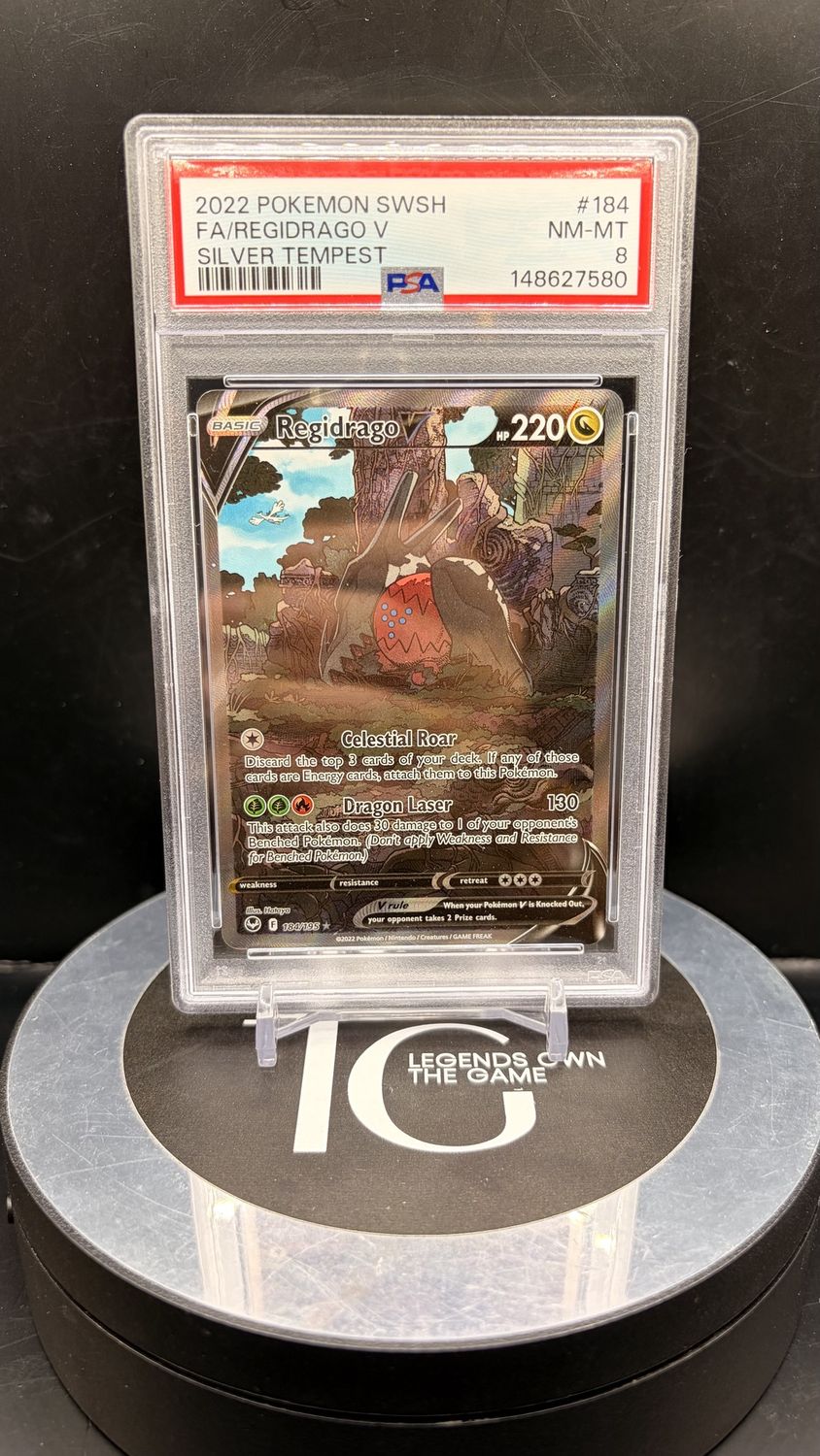 2022 Pokemo SWSH Fa/Regidrago V Silver Tempest #184 PSA 8