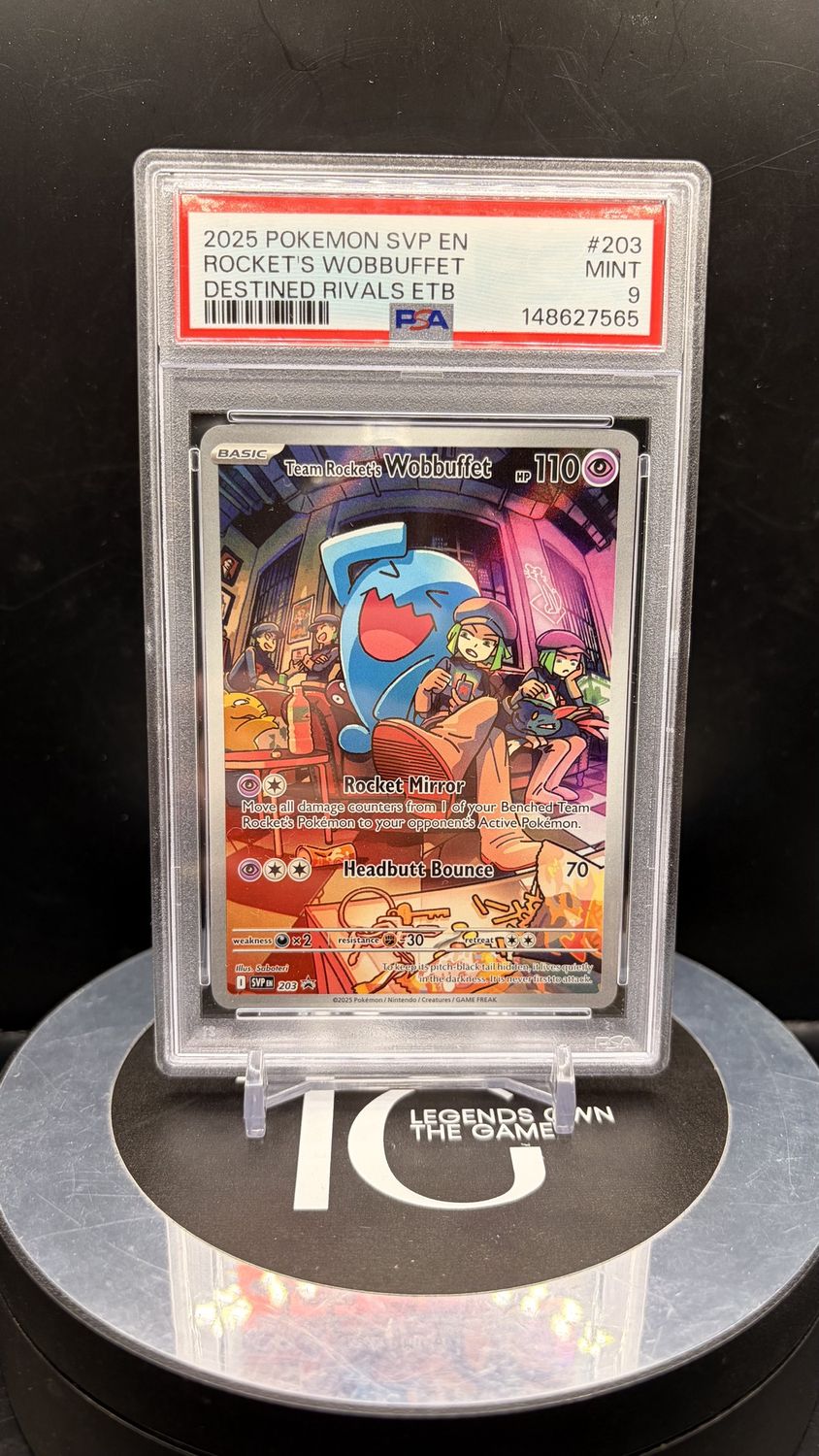 2025 Pokemon SVP En Rocket's Wobbuffet Destined Rivals ETB #203 PSA 9