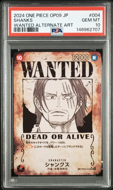 2024 One Piece OP09 JP Shanks Wanted Alternate Art #004 PSA 10