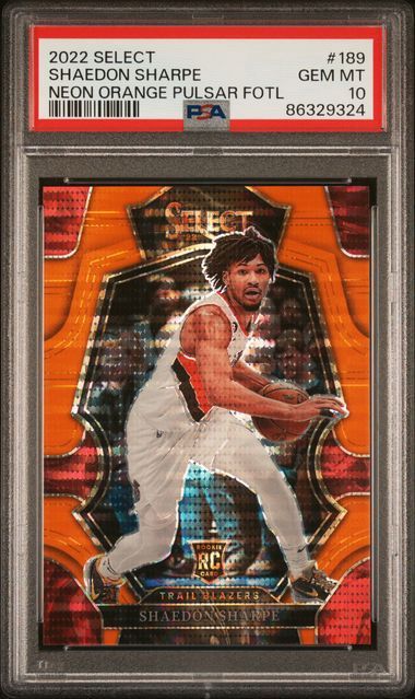 2022 Select Shaedon Sharpe Neon Orange Pulsar Fotl #189 PSA 10