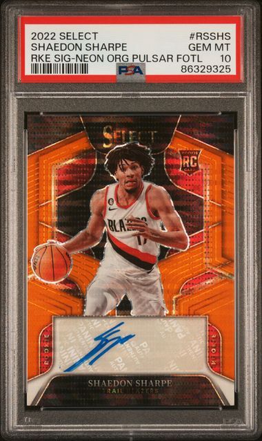 2022 Selectr Shaedon Sharpe Rke Sig-Neon Org Pulsar Fotl #RSSHS PSA 10