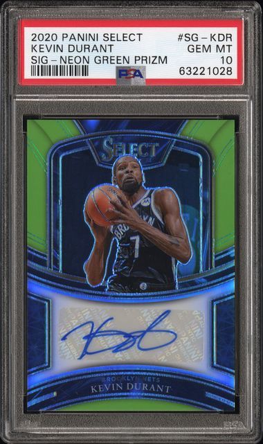 2020 Panini Select Kevin Durant Sig- Neon Green Prizm #SG-KDR PSA 10