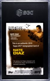 2010 Topps UFC Fa-ND Nate Diaz Autograph SGC 9